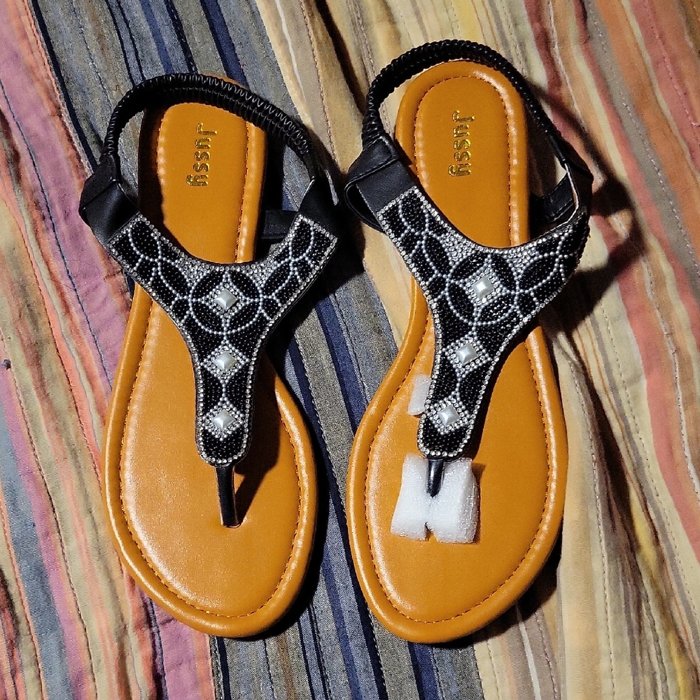 Amazon Black and White Beaded Sandals